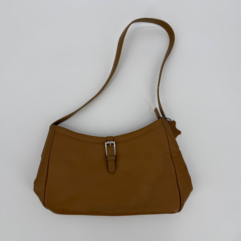 90s Giani Bernini Cognac Brown Genuine Leather Buckle Shoulder Baguette Purse